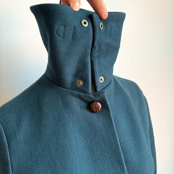 Vintage 2000s SESSÙN Teal Green Wool Blend Funnel Neck Coat - Picture 8 of 13